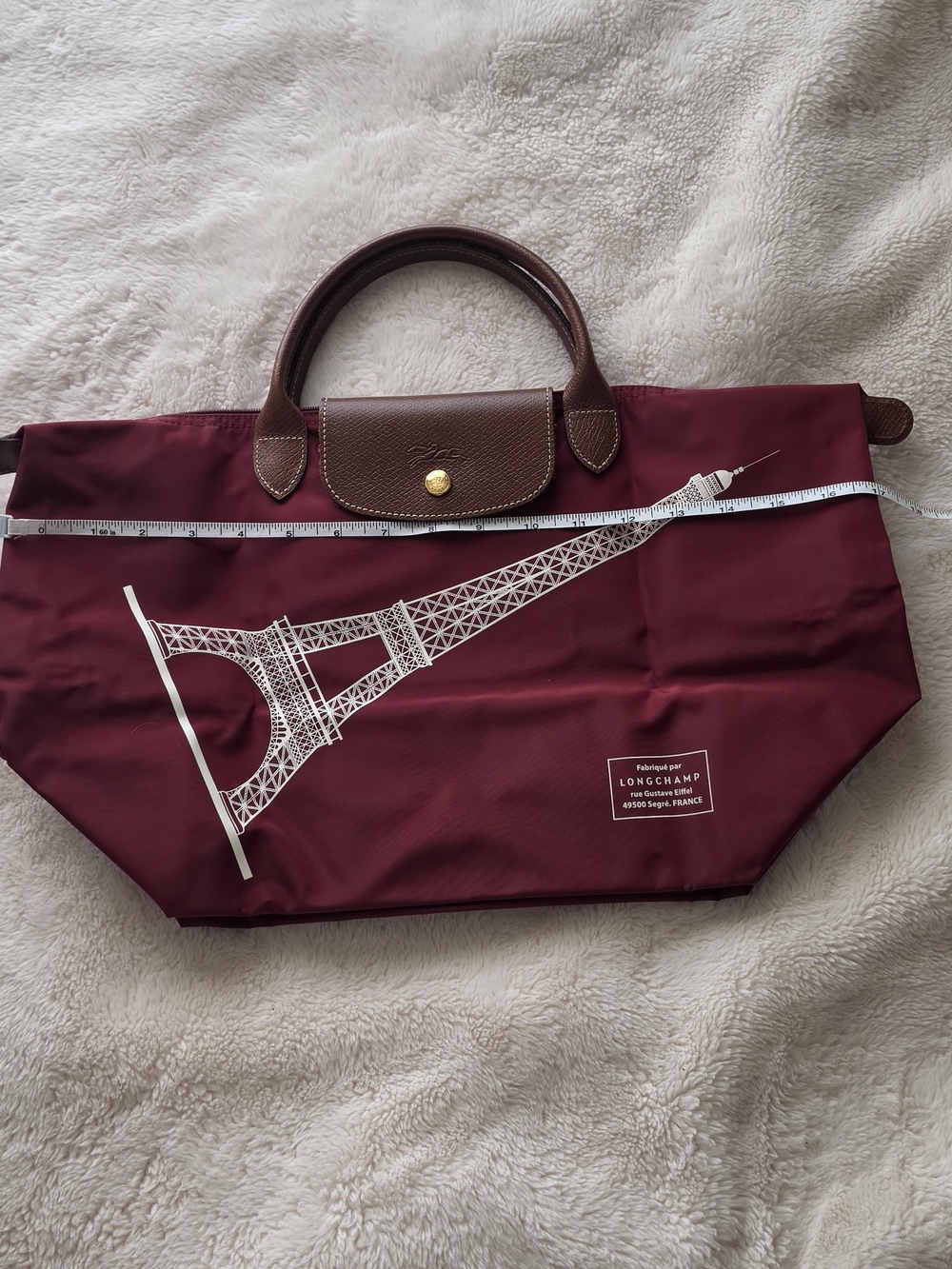 Longchamp Le Pliage Burgundy Tote Bag with Brown Leather Trim Limited Edition - Picture 2 of 10